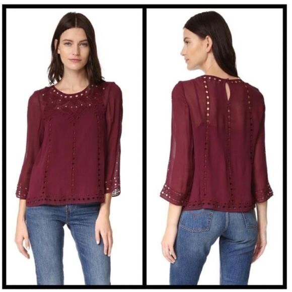 Joie Gaiane sheer chiffon embroidered top in Raisin - Picture 3 of 13